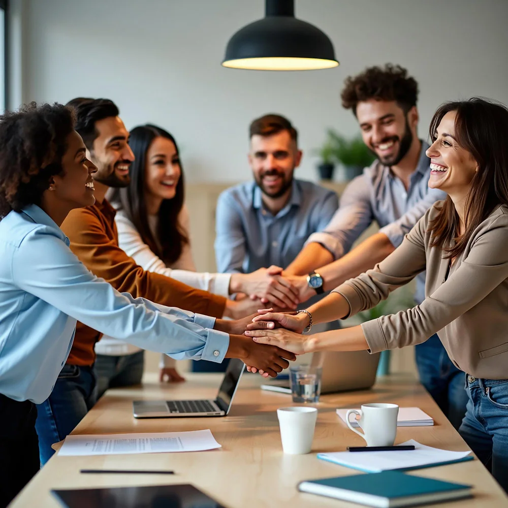 Team of developers and marketers working together on software innovation powered by AI